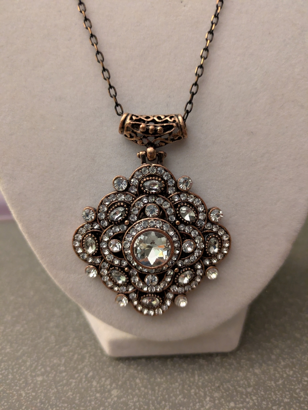 Vintage Visson Rose Gold and Silver Crystal Pendant Necklace - Picture 2 of 6